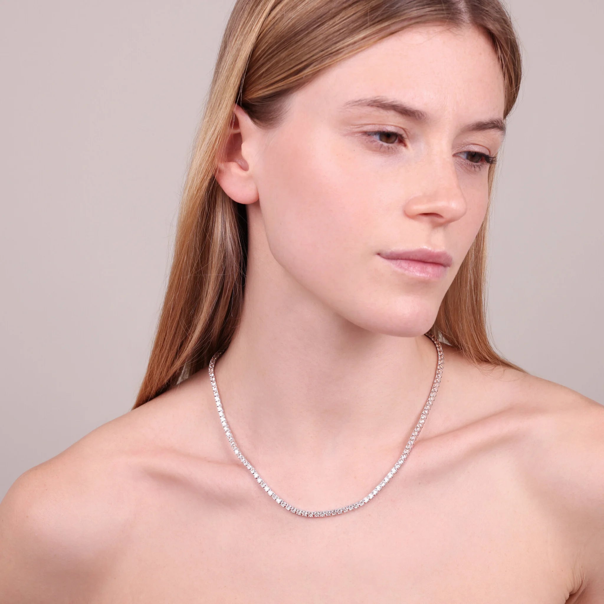 Collana Tennis con Cubic Zirconia Tonde placcata Rodio