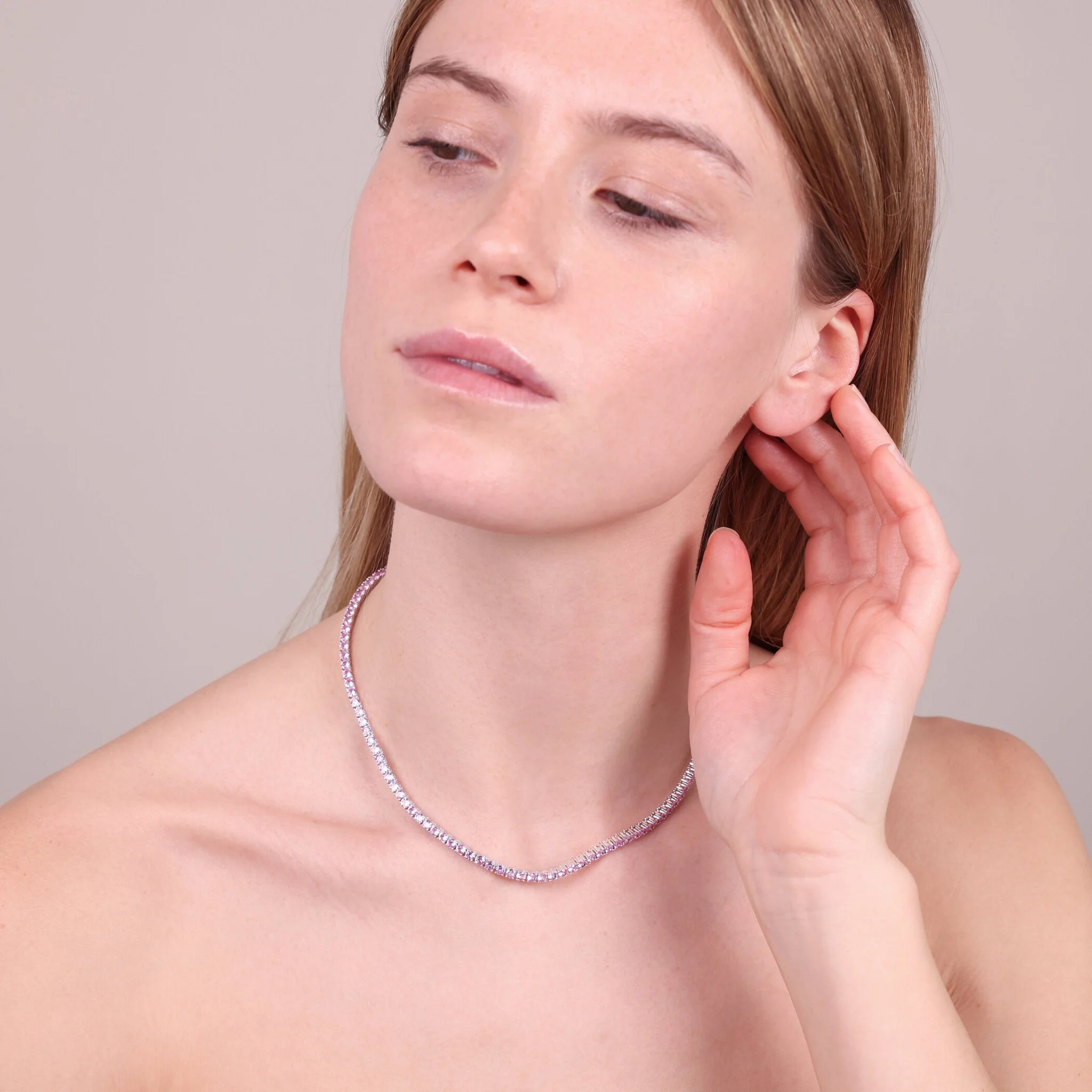 Collana Tennis con Cubic Zirconia Tonde placcata Rodio