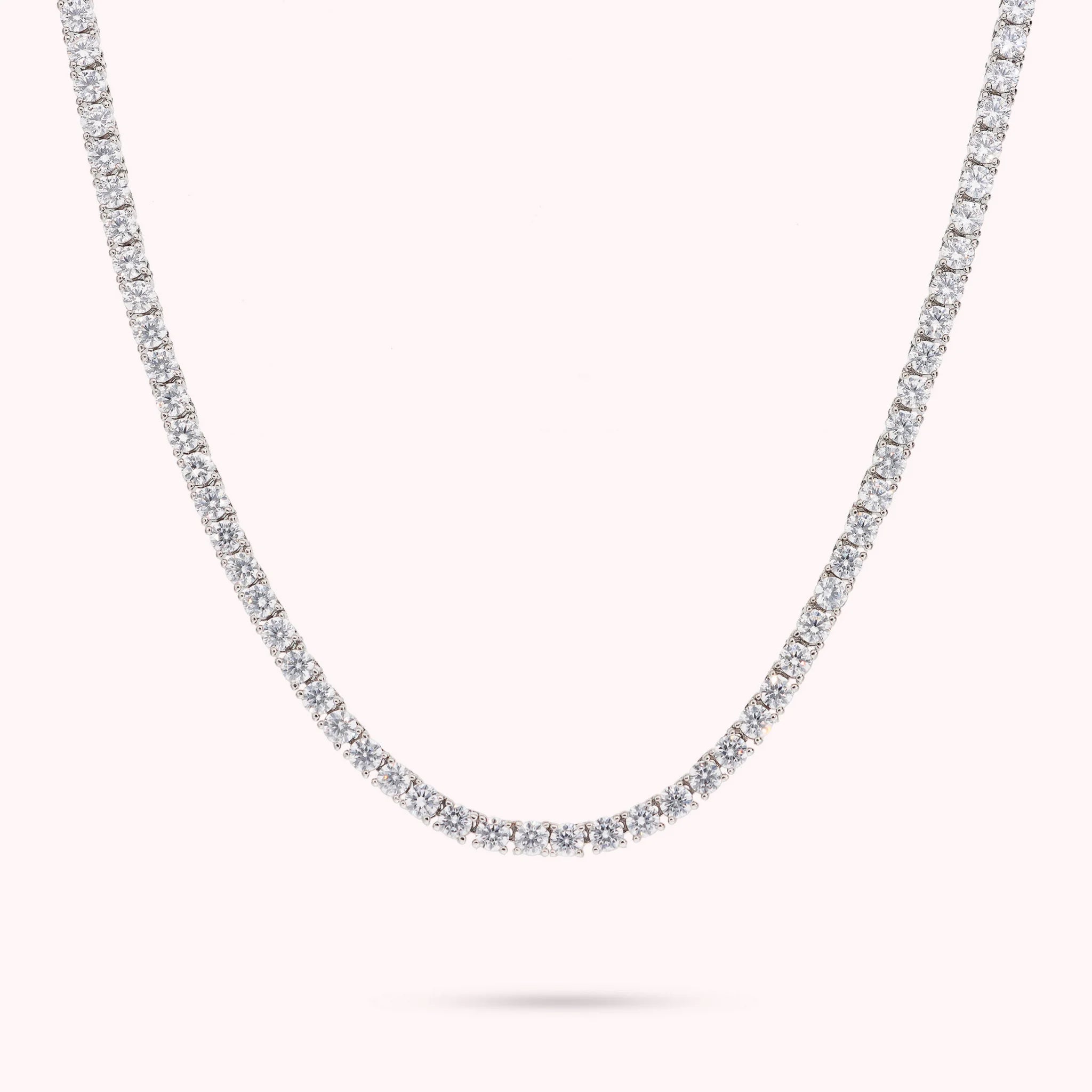 Collana Tennis con Cubic Zirconia Tonde placcata Rodio