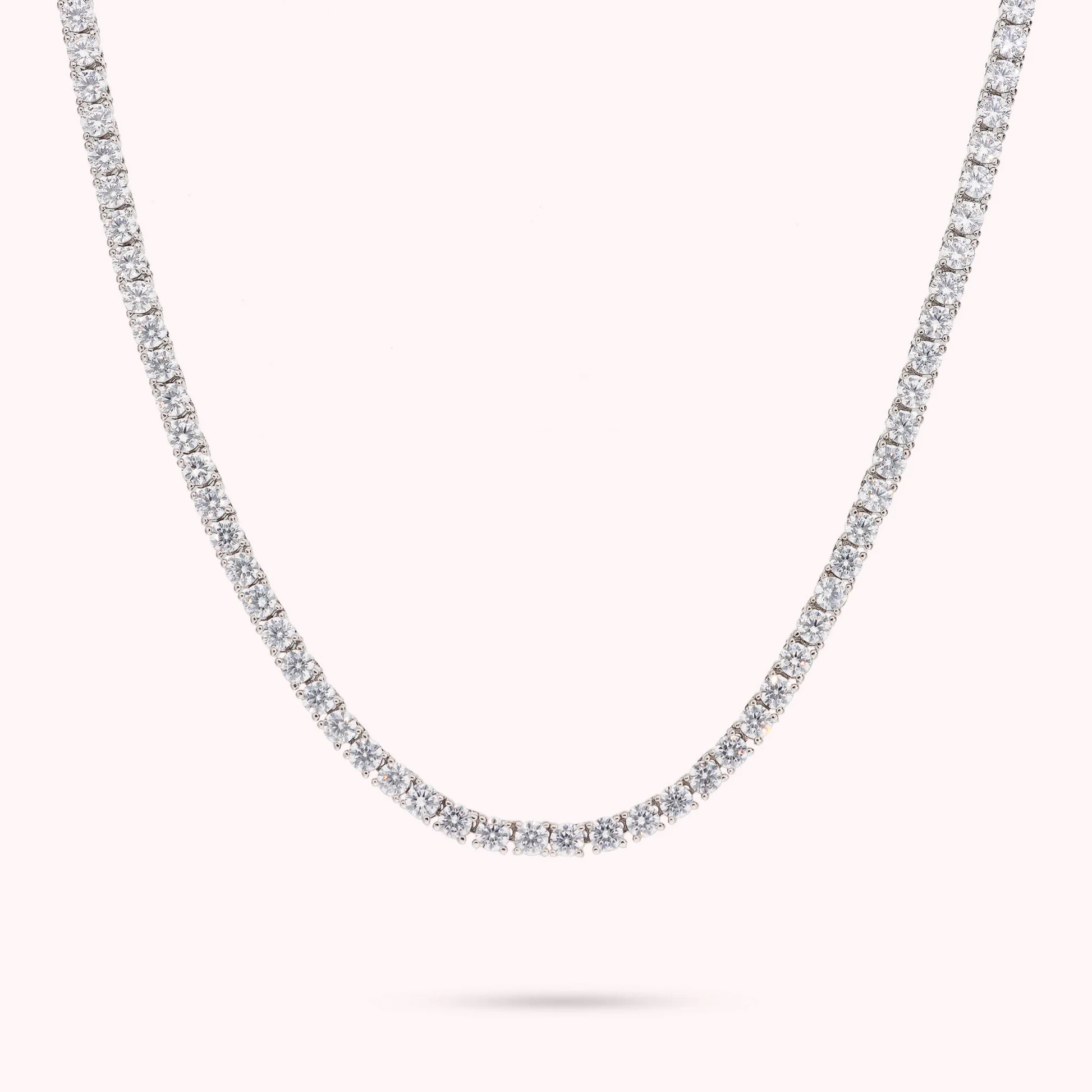 Tennis-Halskette mit runden Cubic Zirkonia, rhodiniert