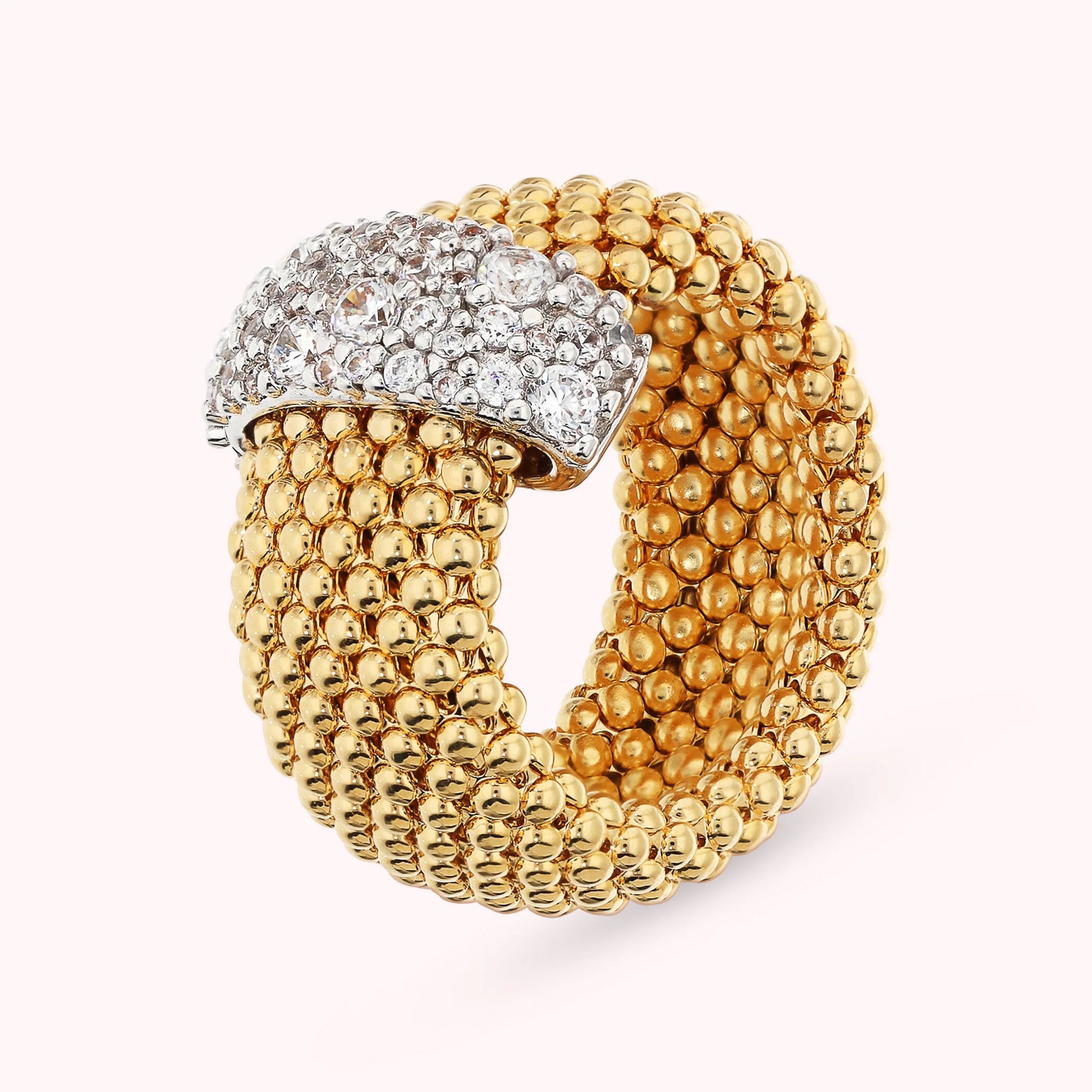 Anello a Fascia Golden Maglia Popcorn con Pavé di Cubic Zirconia