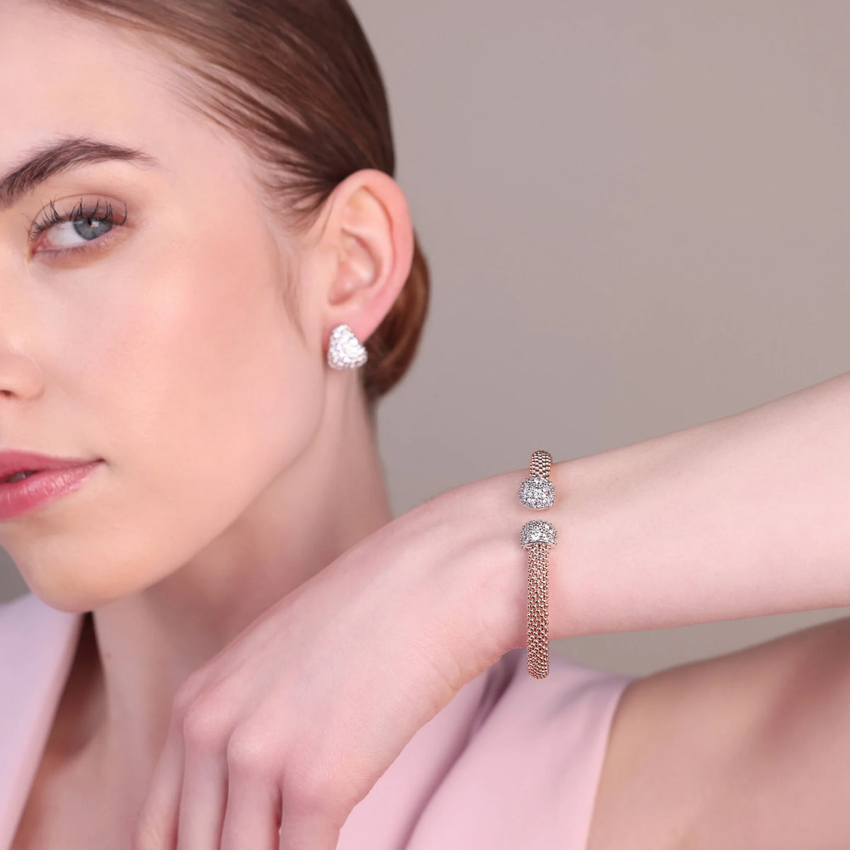 Starres Popcorn-Mesh-Armband mit Cubic-Zirkonia-Pavé