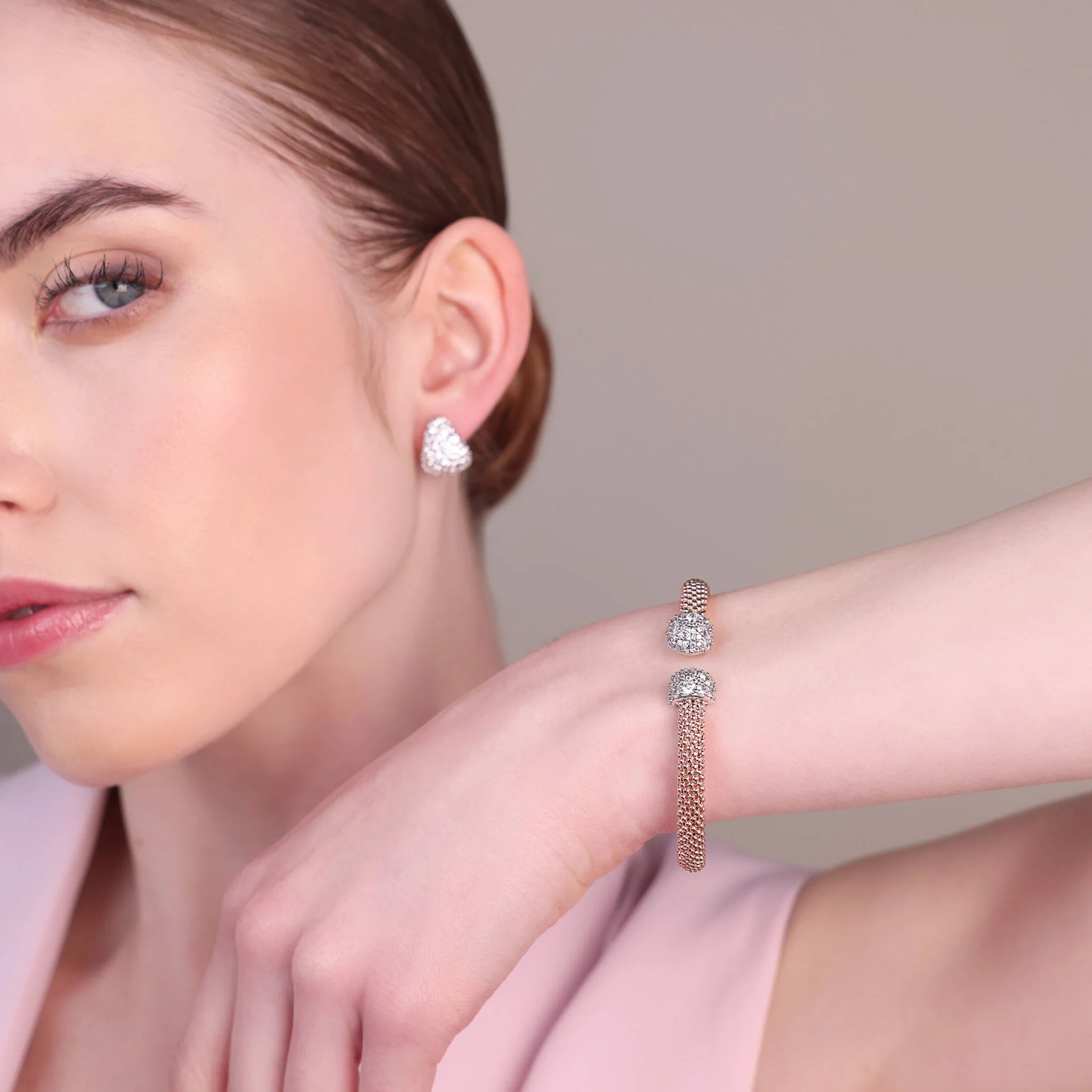 Bracciale Rigido Maglia Popcorn con Pavé di Cubic Zirconia