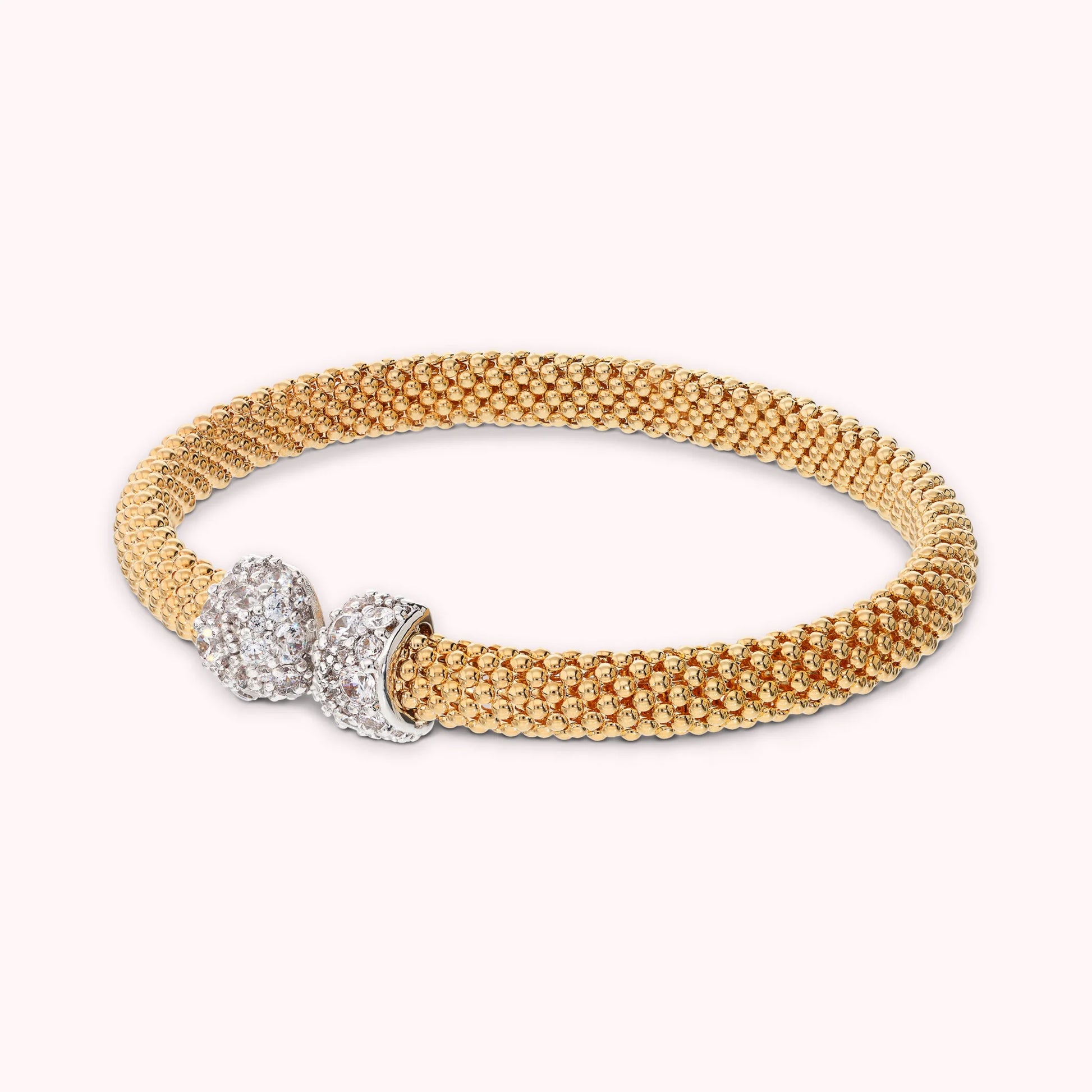 Golden Knit Popcorn Rigid Bracelet with Cubic Zirconia Pavé