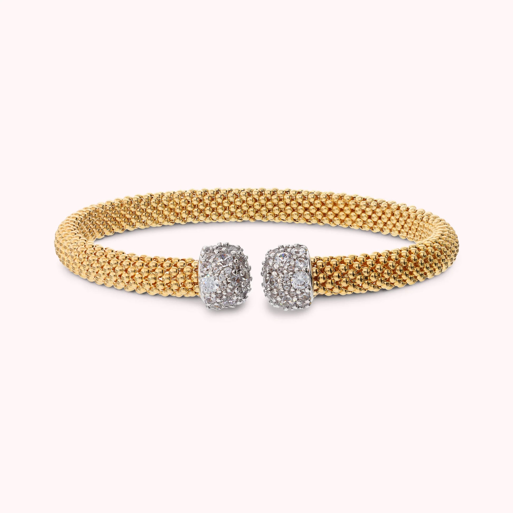 Golden Knit Popcorn Rigid Bracelet with Cubic Zirconia Pavé