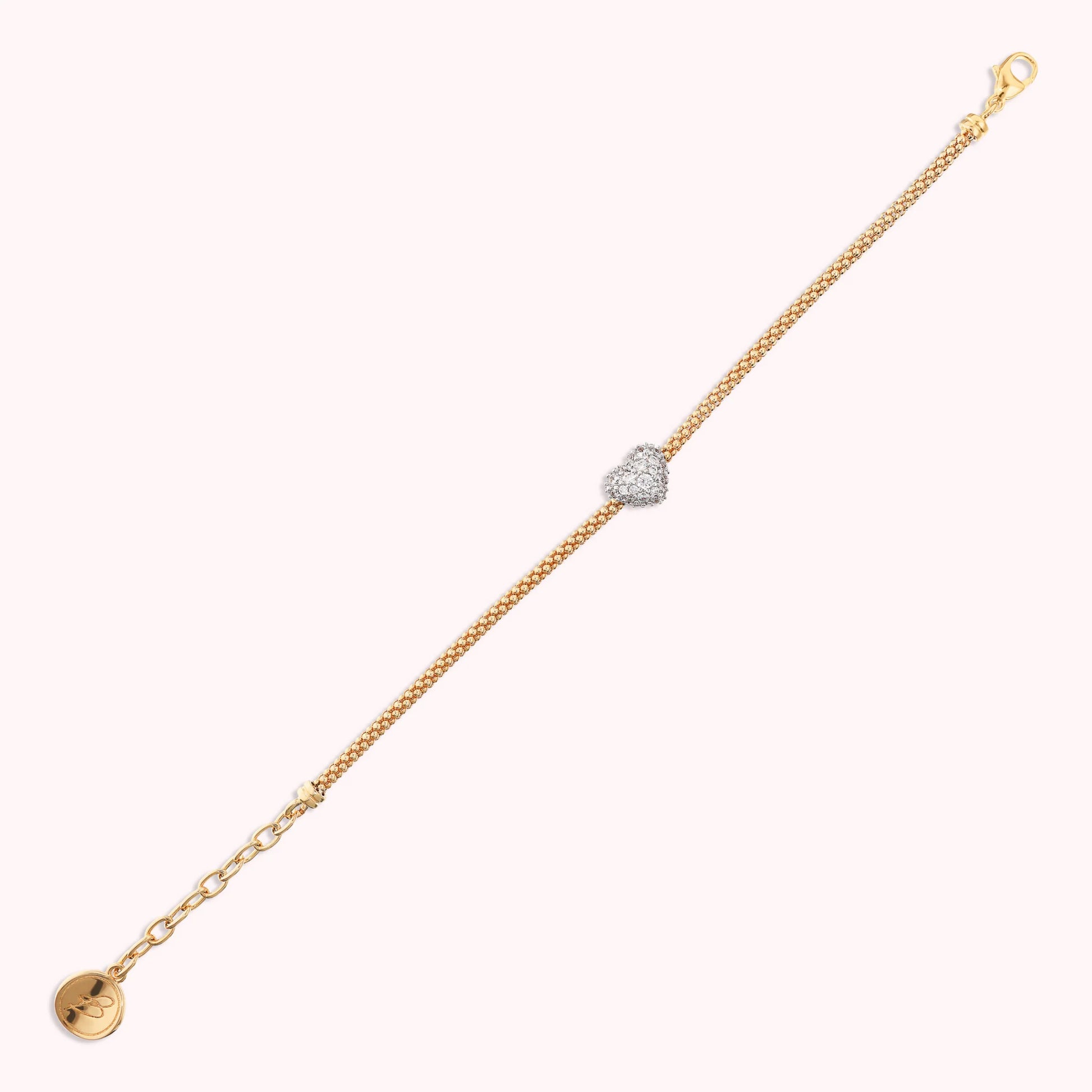 Golden Knit Popcorn Bracelet with Cubic Zirconia Pavé Heart