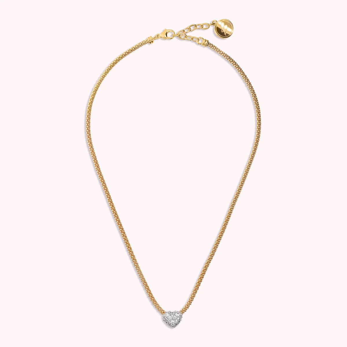 Golden Knit Popcorn Necklace with Cubic Zirconia Pavé Heart