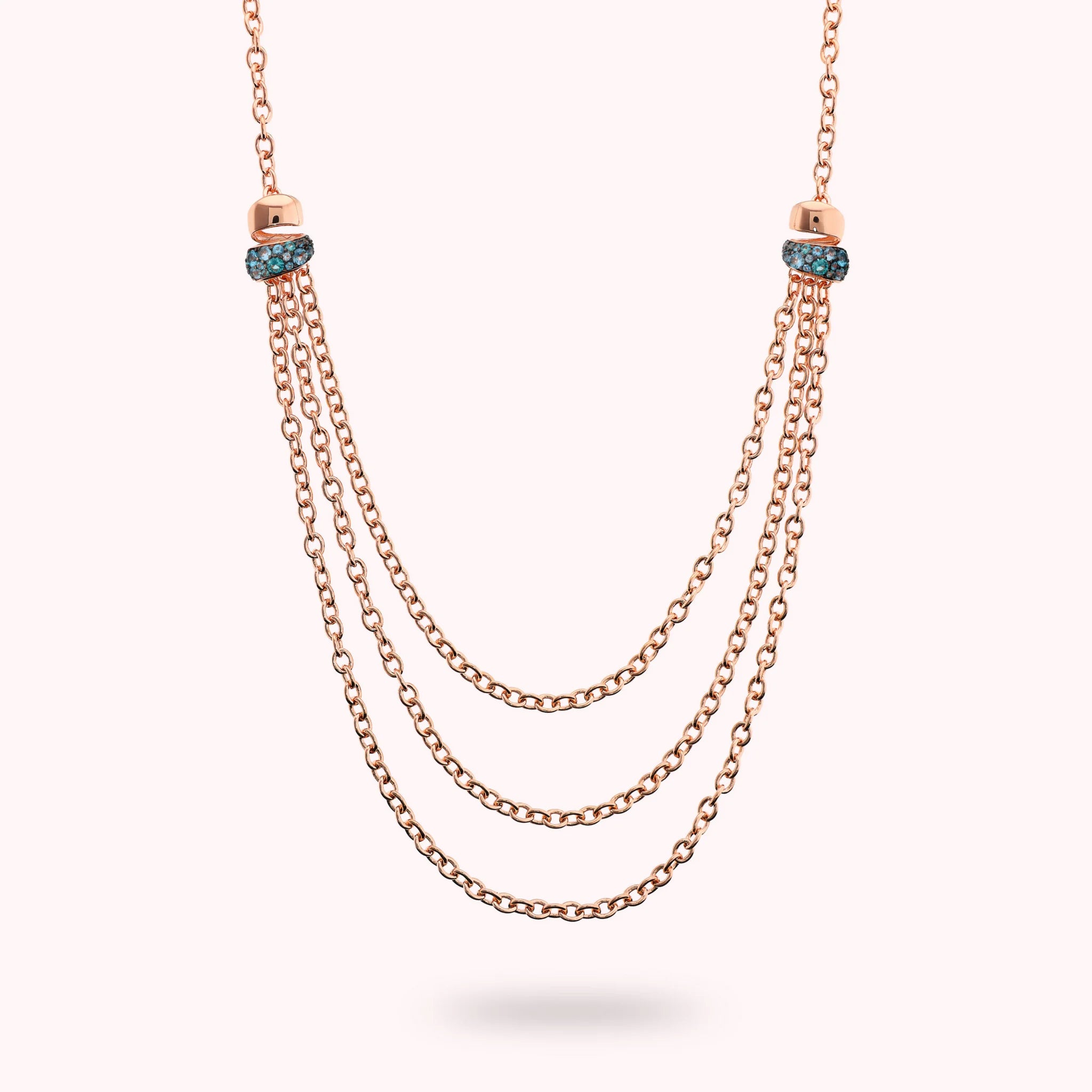 Multi-strand Rolo Chain Necklace with Cubic Zirconia Pavé