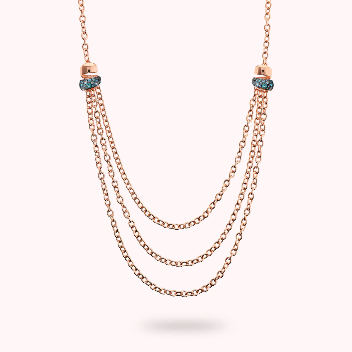 Collana Multifilo Catena Rolo con Pavé in Cubic Zirconia