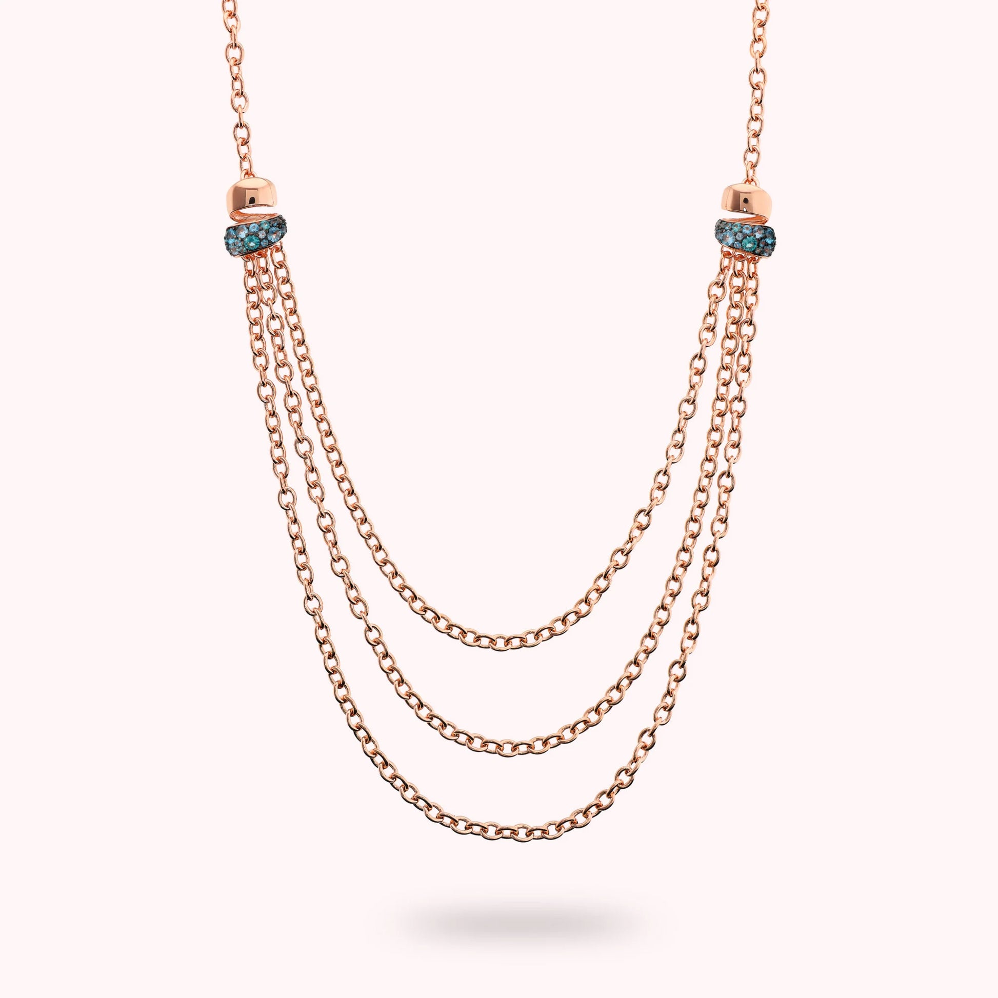 Multi-strand Rolo Chain Necklace with Cubic Zirconia Pavé
