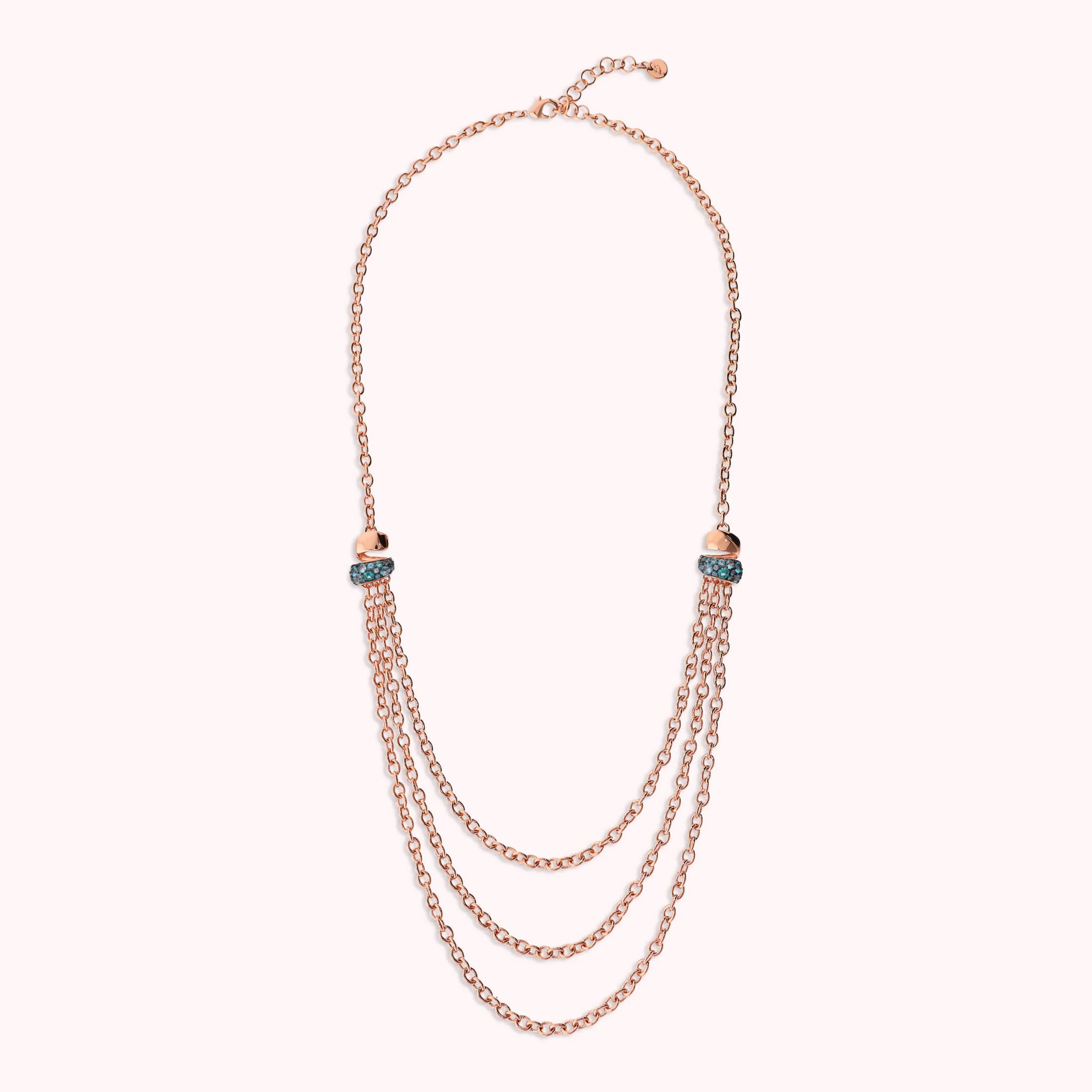Multi-strand Rolo Chain Necklace with Cubic Zirconia Pavé