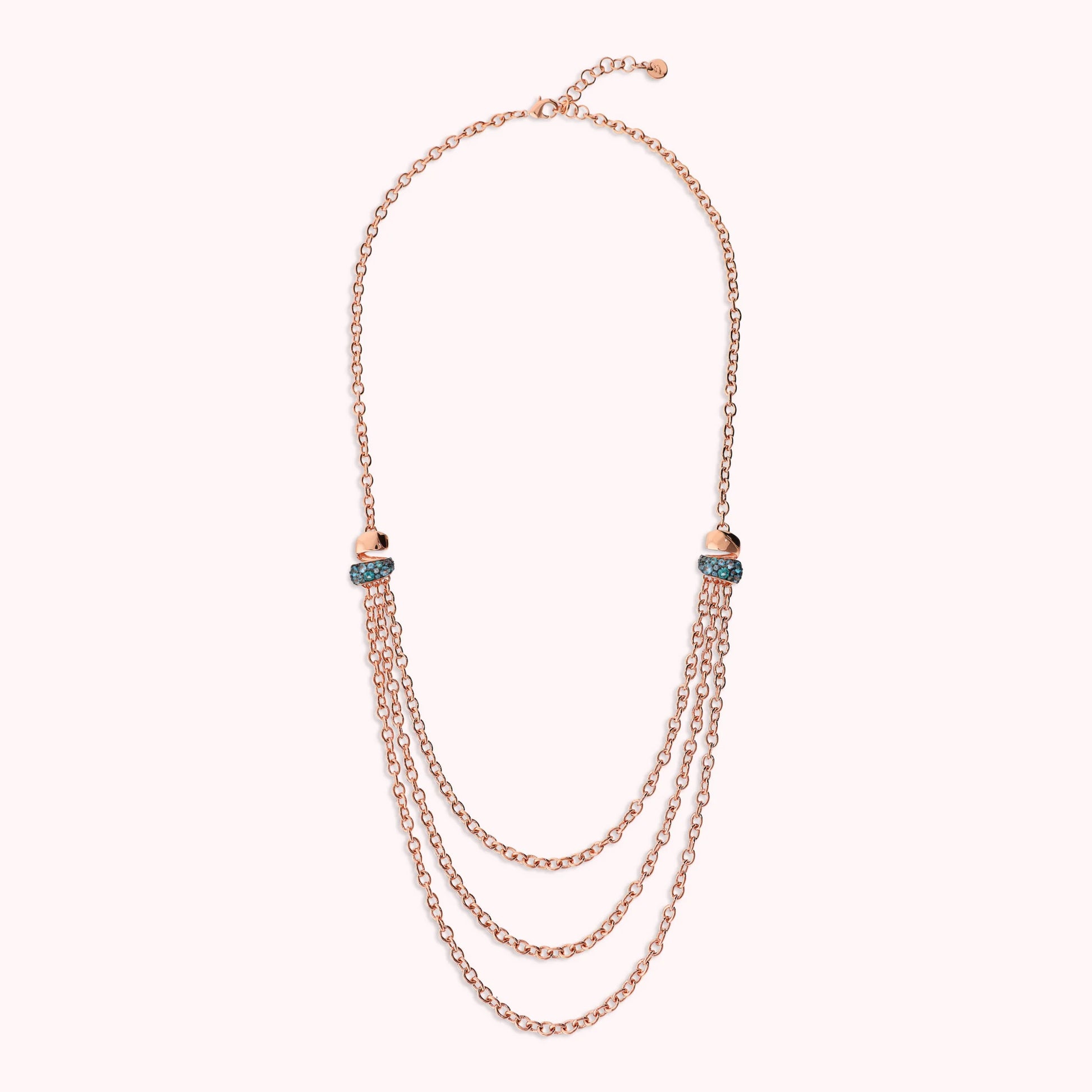 Collana Multifilo Catena Rolo con Pavé in Cubic Zirconia
