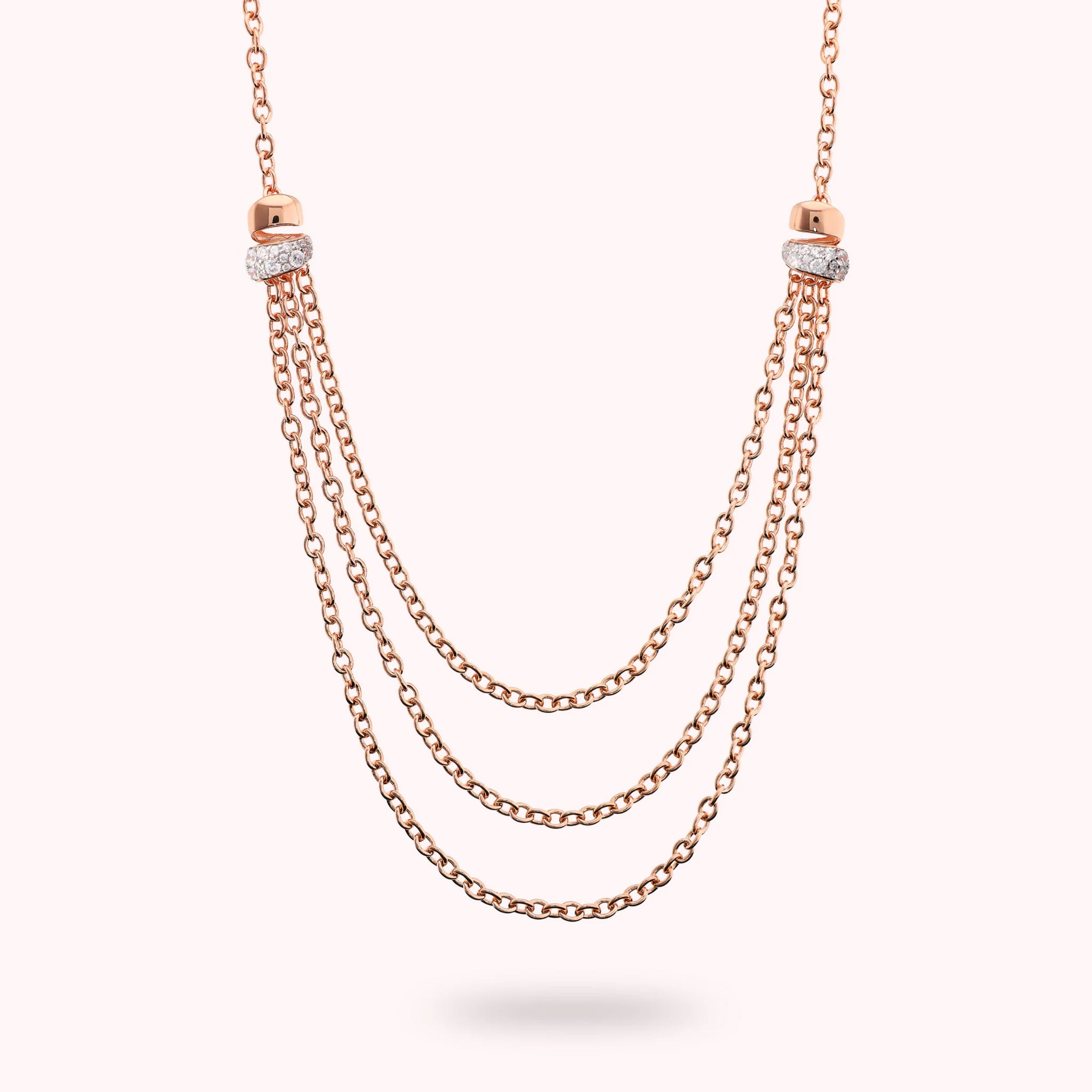 Multi-strand Rolo Chain Necklace with Cubic Zirconia Pavé