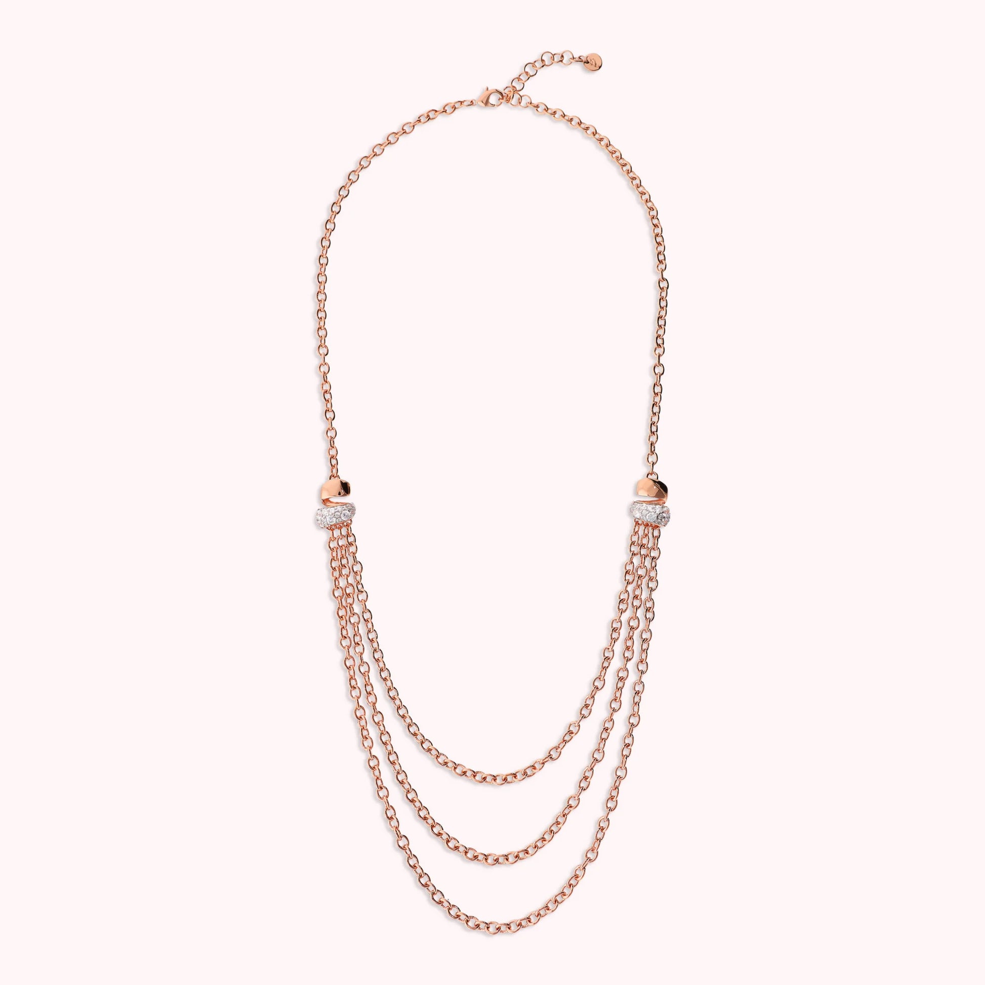 Collana Multifilo Catena Rolo con Pavé in Cubic Zirconia
