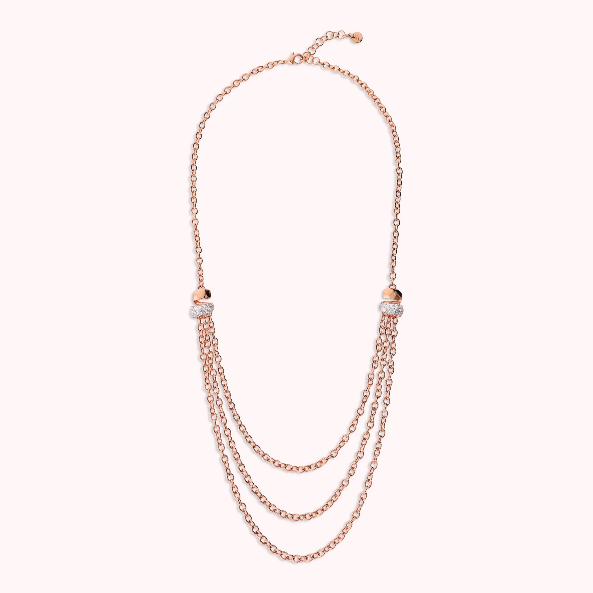 Multi-strand Rolo Chain Necklace with Cubic Zirconia Pavé