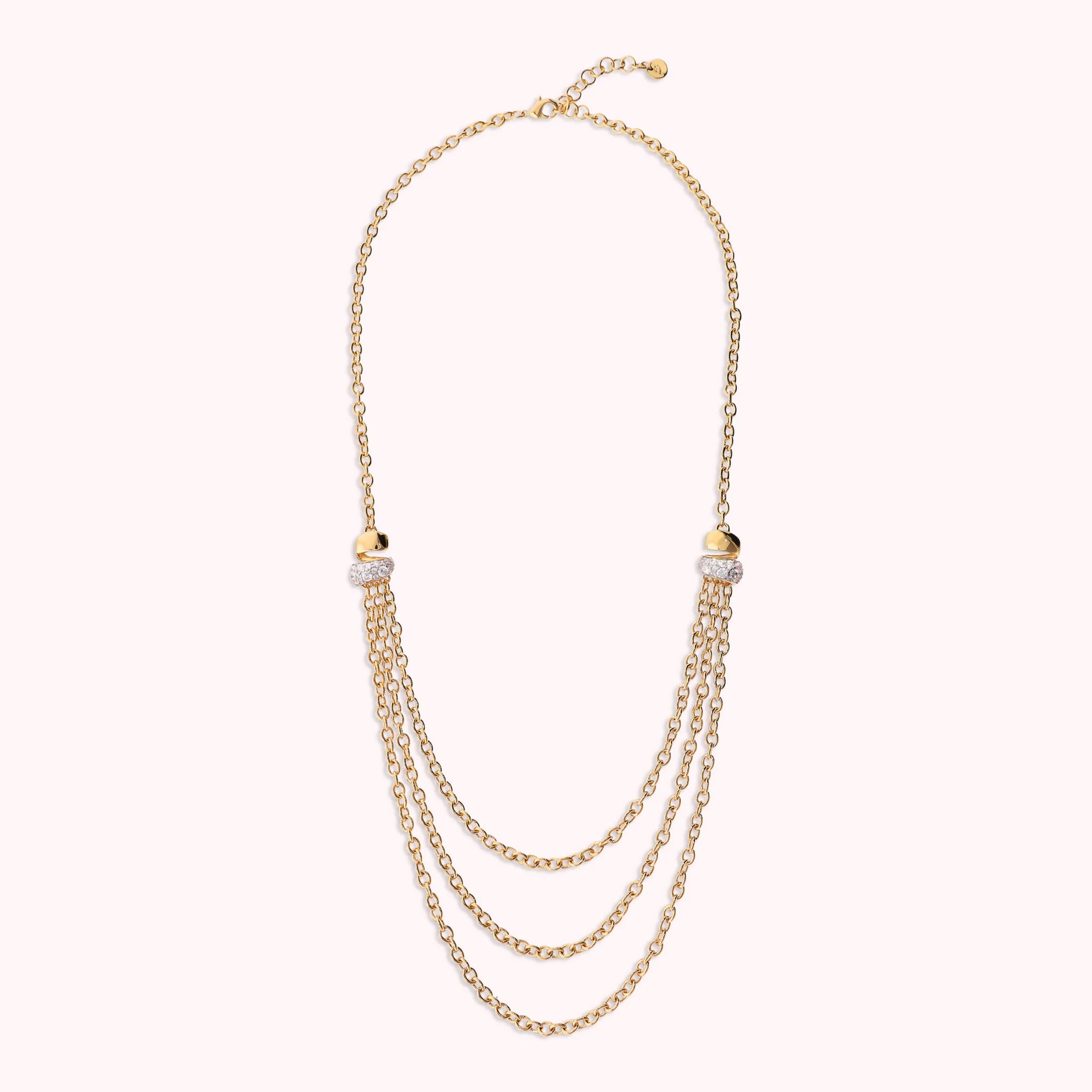 Multi-strand Golden Chain Rolo Necklace with Cubic Zirconia Pavé
