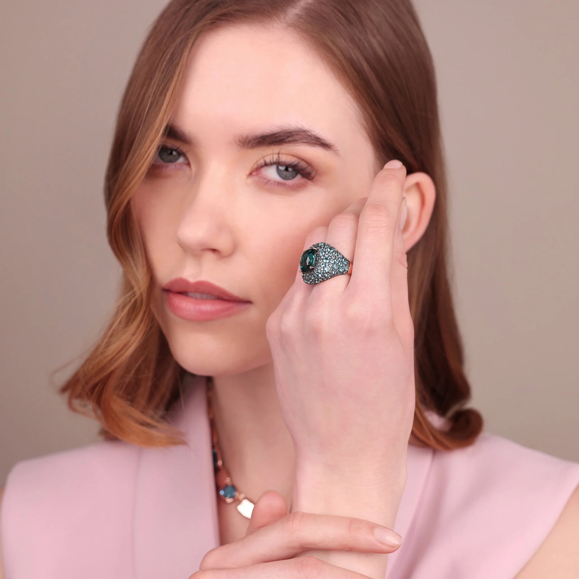 Graduated Chevalier Ring with Gem Prism and Pavé