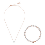 Tennis Necklace and Bracelet Set with White Cubic Zirconia Hearts