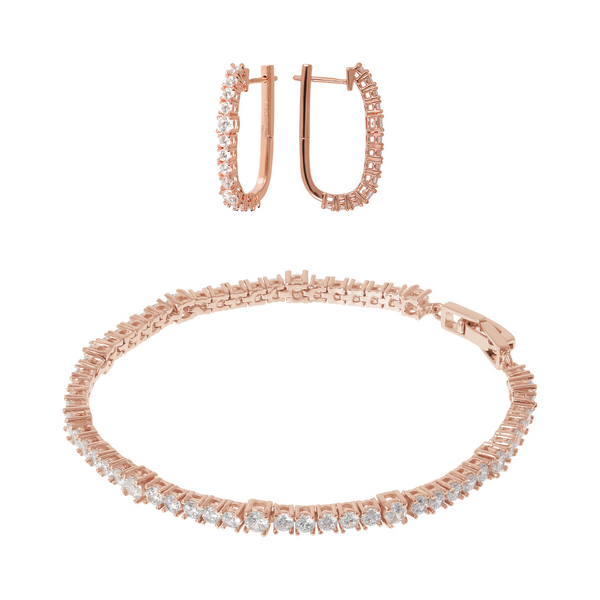 Set of Tennis Hoop Earrings and Bracelet in White Cubic Zirconia