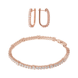 Set of Tennis Hoop Earrings and Bracelet in White Cubic Zirconia