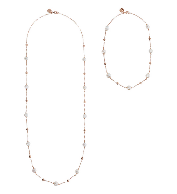 Lange und kurze Halskette im Set mit weißen Süßwasserperlen Ø10 mm
