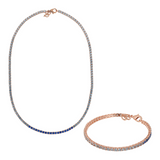 Set aus Tennisarmband und Halskette mit blauen Zirkonia mit Dégradé-Effekt