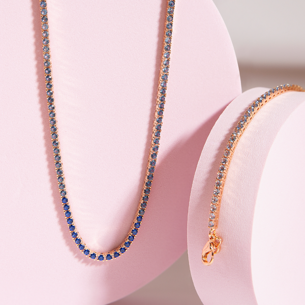Tennis Necklace and Bracelet Set with Blue Gradient Cubic Zirconia