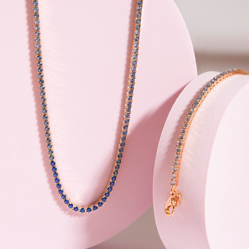 Tennis Necklace and Bracelet Set with Blue Gradient Cubic Zirconia