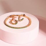 Set of Small Hoop Earrings and Tennis Bracelet with Green Gradient Cubic Zirconia