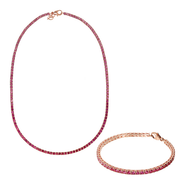 Tennis Necklace and Bracelet Set with Pink Gradient Cubic Zirconia