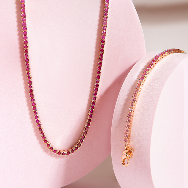 Set Tennisarmband und Halskette mit rosafarbenen Zirkonia mit Dégradé-Effekt