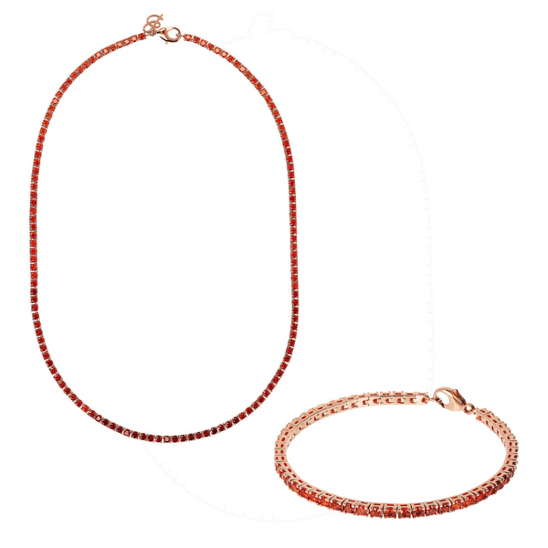 Tennis Necklace and Bracelet Set with Red Gradient Cubic Zirconia
