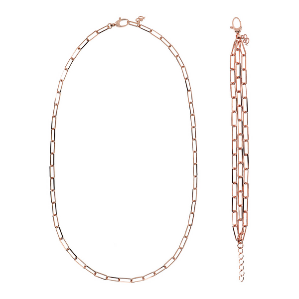 Long Necklace and Multistrand Bracelet Set with Elongated Forzatina Chain