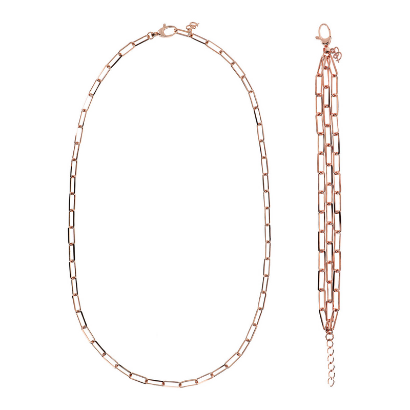 Long Necklace and Multistrand Bracelet Set with Elongated Forzatina Chain