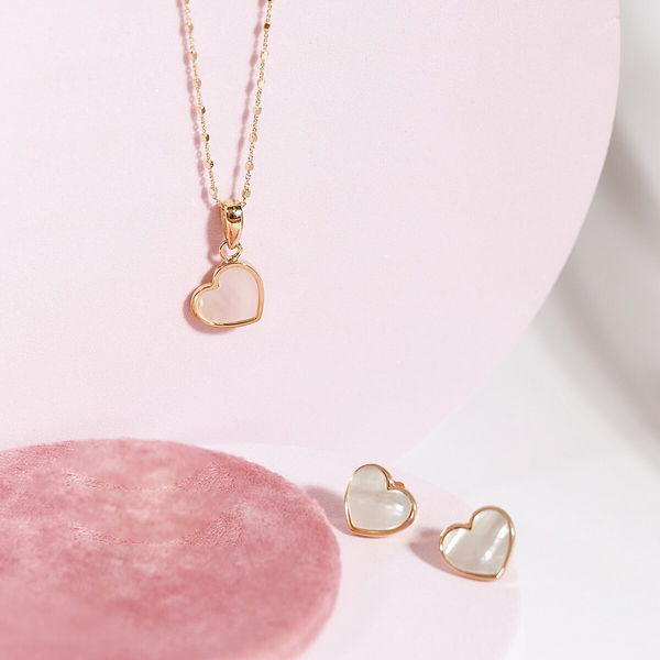 White Mother of Pearl Heart Necklace and Earrings Set