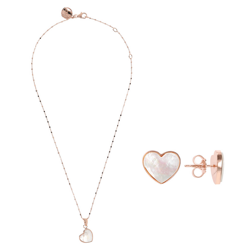 Set of White Mother of Pearl Heart Necklace and Earrings 