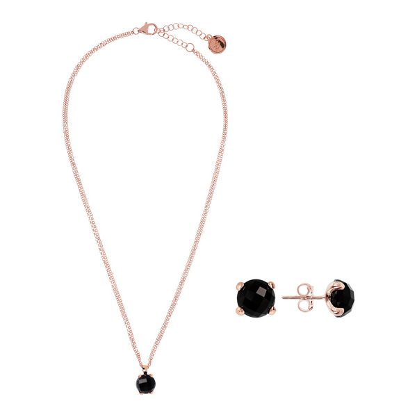 Lobe Earrings and Necklace Set with Faceted Black Onyx Pendant