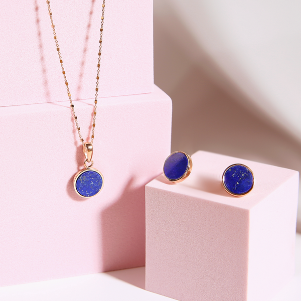Set of Earrings and Necklace with Lapis Lazuli Disc