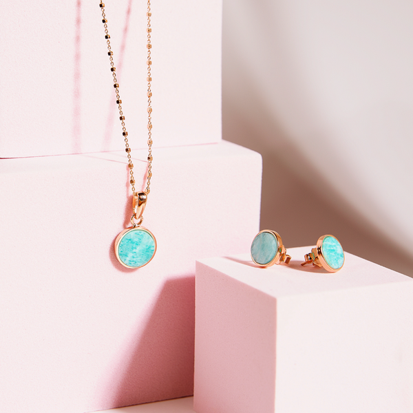 Amazonite Stud Earrings and Disc Necklace Set