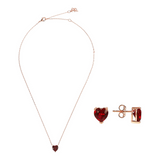Necklace and Lobe Earrings Set with Red Cubic Zirconia Hearts