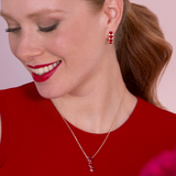 Set of Heart Necklace and Earrings with Red Cubic Zirconia