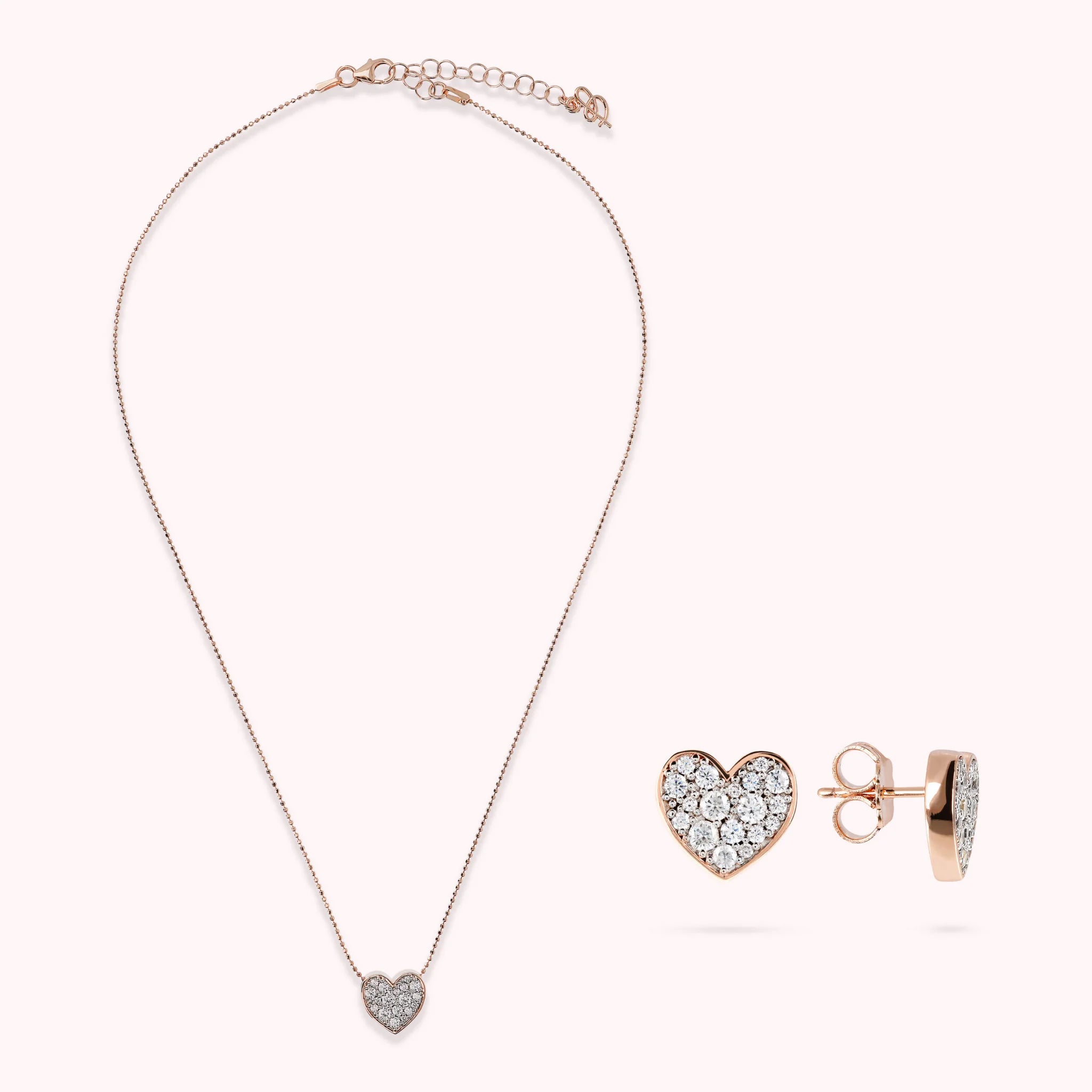 Collier et boucles d'oreilles avec pavé de zircon cubique en forme de coeur