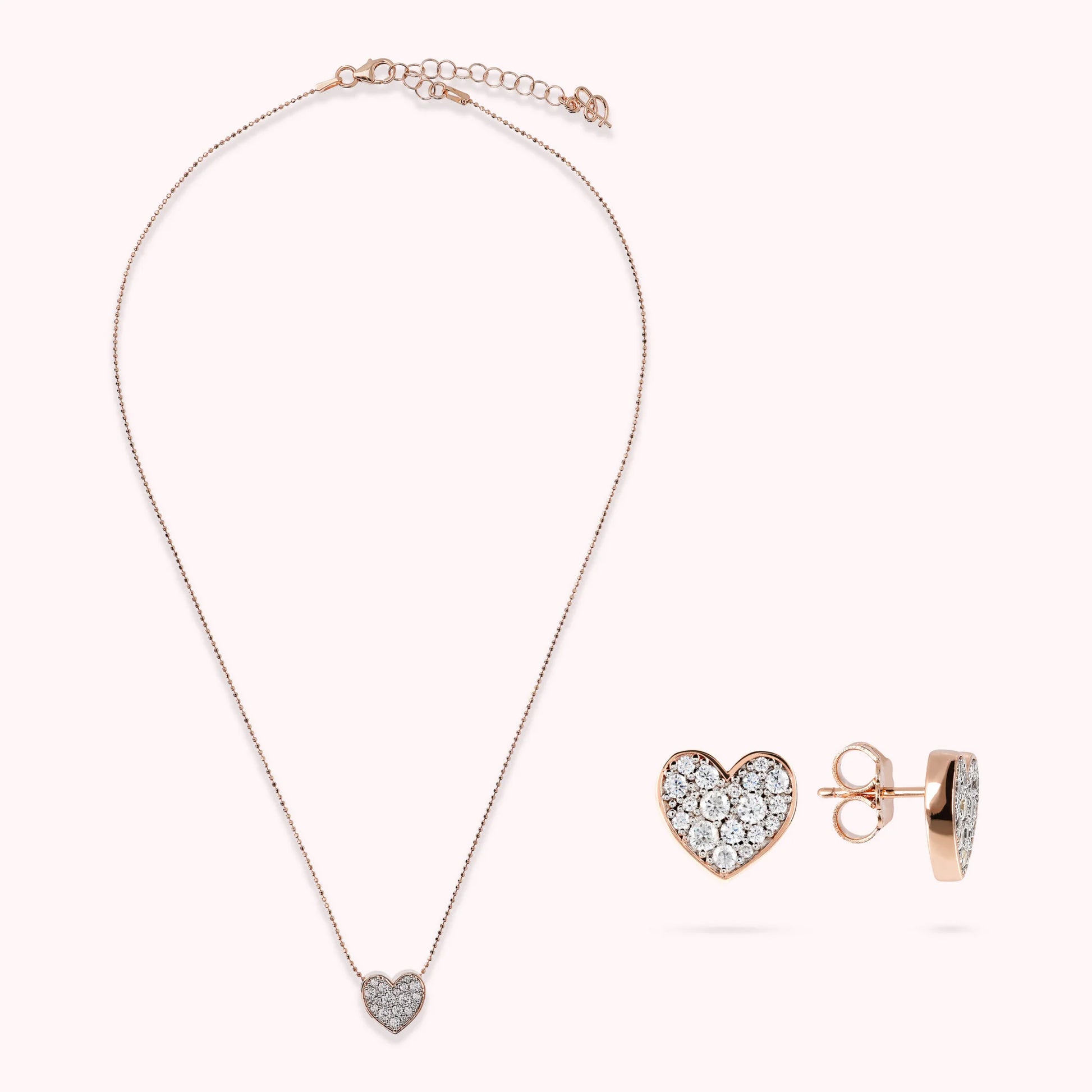 Set Collana e Orecchini con Cuore in Pavé di Cubic Zirconia