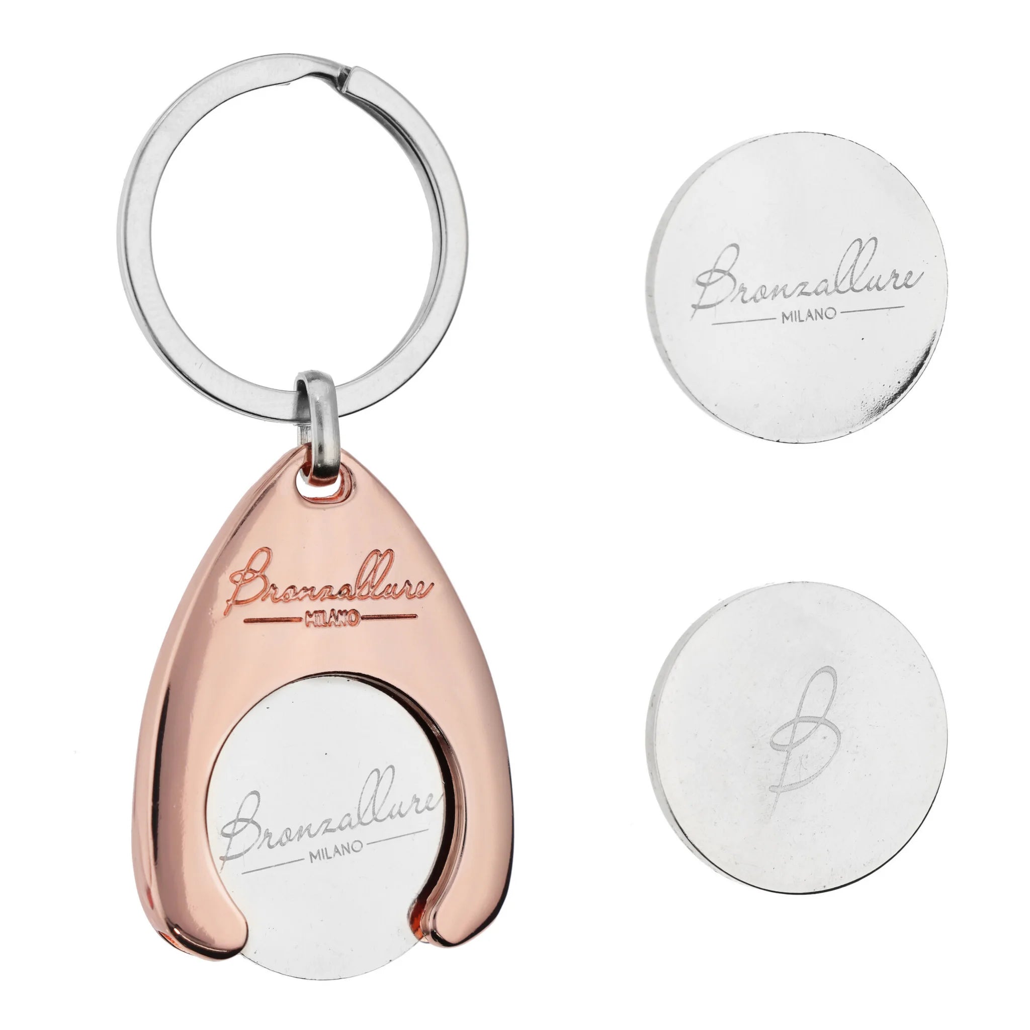 Stainless Steel Keychain Holder with Removable Bronzallure Supermarket Disc